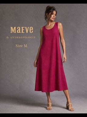 Maeve by Anthropologie Women Linen Dress Pink Sleeveless Flowy Midi NWT Size M